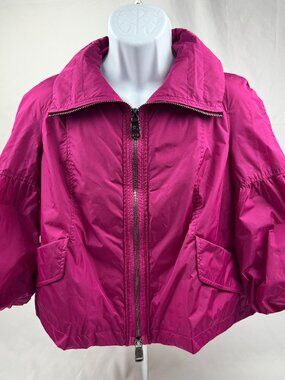 Burberry Purple Pink Nylon 3/4 Puff Sleeve Zip Jacket  Zipper Windbreaker USA 12